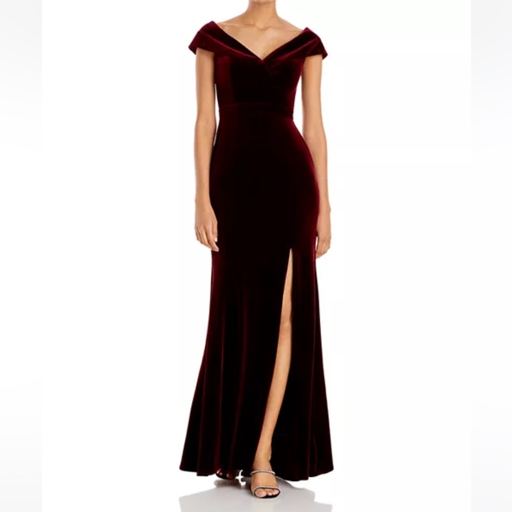 Burgundy Off The Shoulder Velvet Gown
